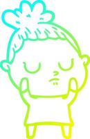 cold gradient line drawing cartoon calm woman vector