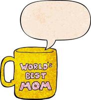 worlds best mom mug and speech bubble in retro texture style vector