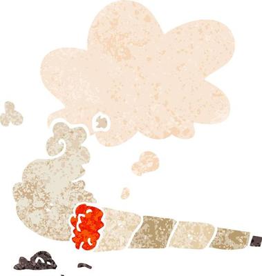 cartoon cigarette and thought bubble in retro textured style