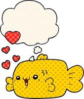 cute cartoon fish with love hearts and thought bubble in comic book style vector