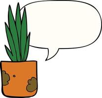 cartoon house plant and speech bubble vector