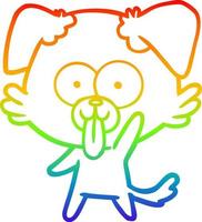 rainbow gradient line drawing cartoon dog with tongue sticking out vector