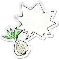 cartoon onion and speech bubble distressed sticker vector