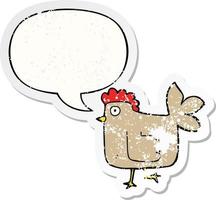 cartoon chicken and speech bubble distressed sticker vector