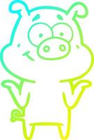 cold gradient line drawing happy cartoon pig vector