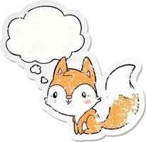 cartoon fox and thought bubble as a distressed worn sticker vector