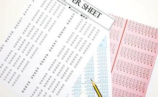 answer sheets on table photo