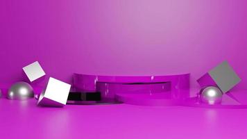 Representación 3d, fondo púrpura moderno abstracto, maqueta con podio para la visualización del producto, podio en composición púrpura abstracta, representación 3d, ilustración 3d, color moderno, diseño minimalista. foto