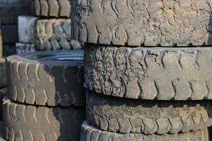 Column stack of old forklift tire photo