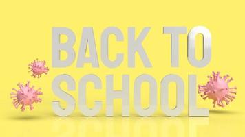 The wood back to school text in yellow color and virus for covid 19 in school concept 3d rendering photo