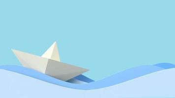 The boat paper and wave  on blue background for blue ocean content 3d rendering. photo