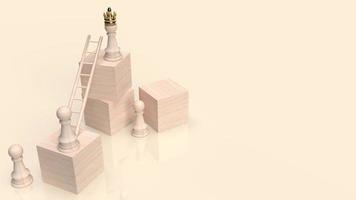 The chess and stair on wood cube for business concept 3d rendering photo
