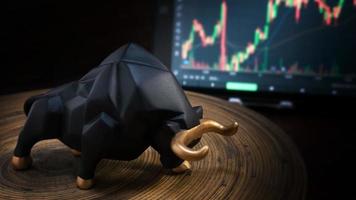 bull and chart for business or bull market trader concept photo