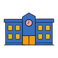 School building icon element with hand drawn style vector