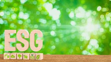 The esg wood text  meaning Environmental social and corporate governance 3d rendering photo