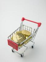 The one coin on shopping cart for cryptocurrency or technology  concept photo