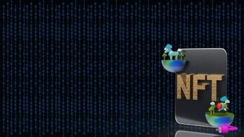 The gold nft text on tablet  digital background  3d rendering photo