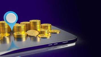 The check point and gold coins on tablet for business concept 3d rendering photo