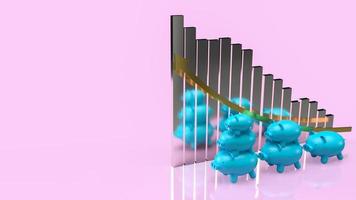 The blue piggy bank and silver chart for saving or business concept 3d rendering photo