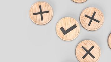 right and wrong symbol on wooden plate 3d rendering photo