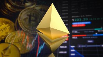 The gold etherium symbol on business background  for cryptocurrency  concept 3d rendering photo