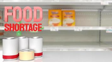 The food shortage red text on empty shelf image 3d rendering photo