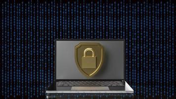 The gold master key on shield on digital background  for security concept 3d rendering photo