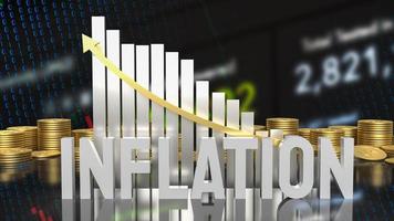 el texto blanco de inflación y el gráfico para la representación 3d del concepto de negocio foto