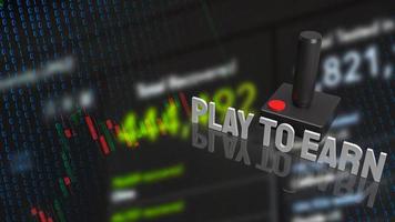 The joystick and play to earn text for game nft or technology  concept 3d rendering photo