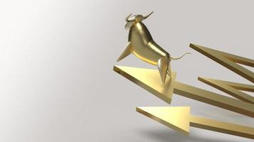 The golden bull on arrow up for bull market content 3d rendering photo
