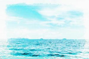 Blue tone seascape with sky and cloud ,watercolor digital painting style photo