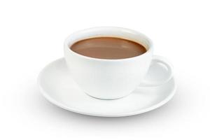 chocolate caliente con taza de café aislada en fondo blanco, incluye ruta de recorte foto