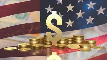 The gold  dollar and gold coins America flag background for business concept 3d rendering photo