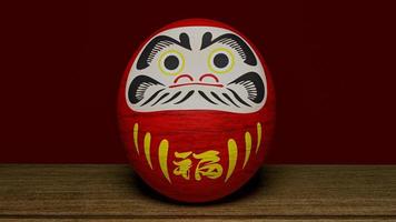 muñeca japonesa daruma en la representación 3d de la mesa de madera foto