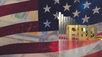 The gold text fed and chart on Usa flag background for business concept 3d rendering photo
