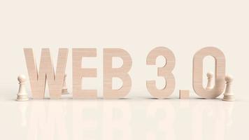 web 3.0 texto de madera y ajedrez para el concepto de tecnología representación 3d foto