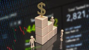 The gold dollar symbol and wood cube on business background 3d rendering photo