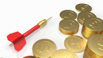 The darts and gold coins on white background for business concept 3d rendering photo