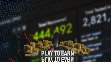 The joystick and play to earn text for game nft or technology  concept 3d rendering photo