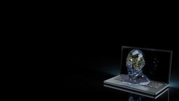 The human head crystal and gold gear inside on laptop  for machine learning or ai content 3d rendering photo