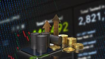 The oil tank and gold coins on tablet for business concept 3d rendering photo