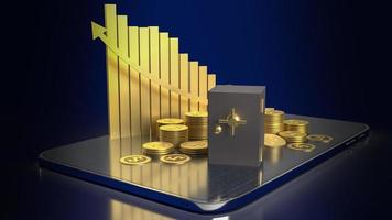 The vault safe and gold coins on tablet for business concept 3d rendering photo