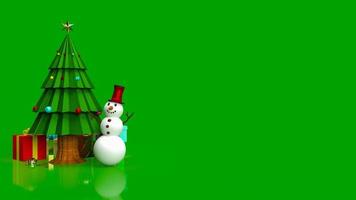 árbol de navidad y muñeco de nieve para celebración o concepto de vacaciones representación 3d foto