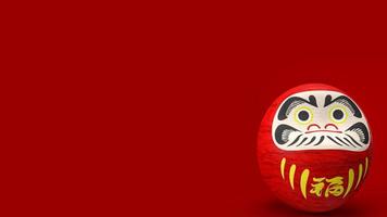 la muñeca japonesa daruma sobre fondo rojo renderizado 3d foto