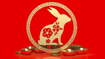 el conejo de oro y el dinero chino para la representación 3d del concepto de celebración foto