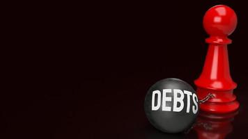 debts and red chess for business concept 3d rendering photo
