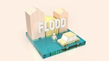 hogar y automóvil en agua para el concepto de inundación 3d renderizado foto