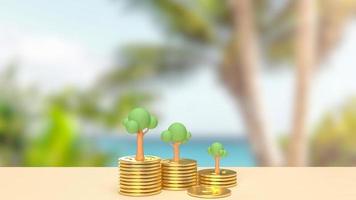 The gold coins and tree for business concept 3d rendering photo