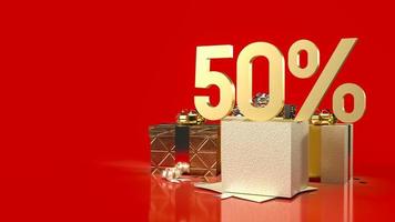 The gold number percent and gift boxes on red background for sale promotion business content 3d rendering photo