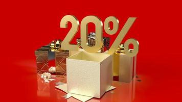 The gold number percent and gift boxes on red background for sale promotion business content 3d rendering photo